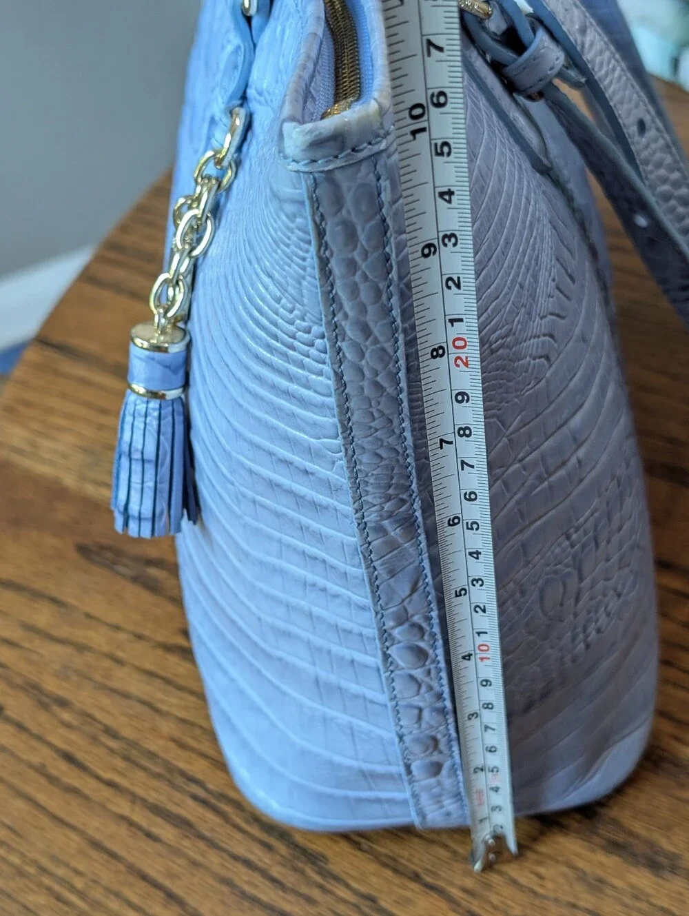 Brahmin Medium Asher Tote in Light Blue Croc-Embossed Tote Bag with Tassel Charm